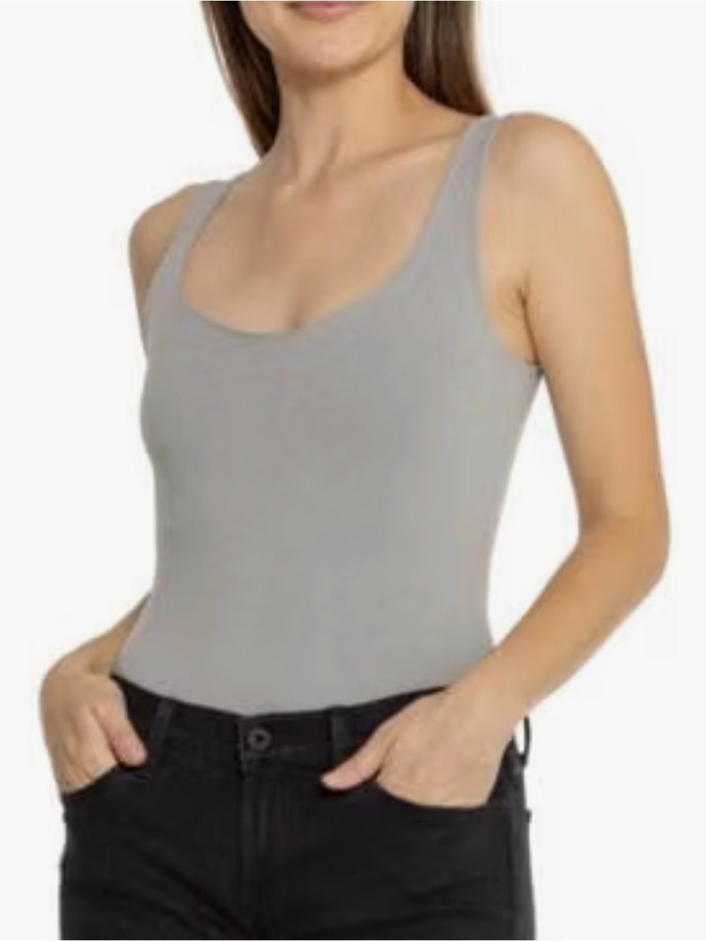 Free People Womens Clean Lines Sleeveless Bodysuit, Light Heather Gray, XS/Small